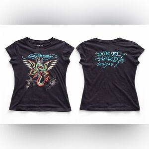 Ed Hardy Black Tee with Vibrant Dragon Graphic